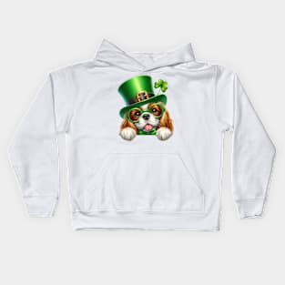 St Patricks Day Peeking Cavalier King Charles Spaniel Dog Kids Hoodie